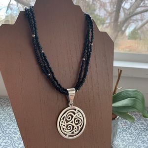Retired SILPADA Celtic sterling silver pendant black onyx bead necklace